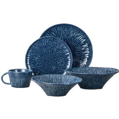 China Wholesale Restaurant Porcelain Stocked Blue Dessert Dinner Dish and Salad Pasta Bowl for sale