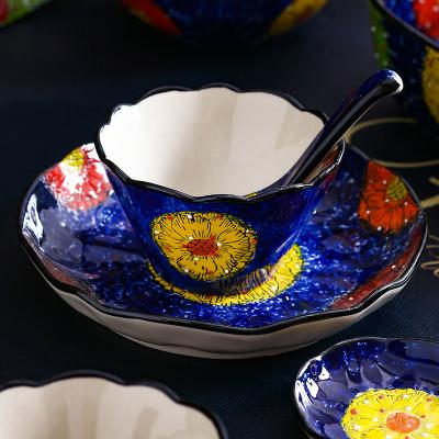 China Viable Fancy Polish Flower Porcelain Ceramic Soup Bowls Rice Bowl Underlay Microwaved Cooking Bowl for sale