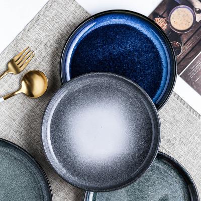 China Viable Wholesale Restaurant Nordic Round Oven Change Gray/Blue/Green Ceramic Dinner Dishes And Dishes Factory for sale