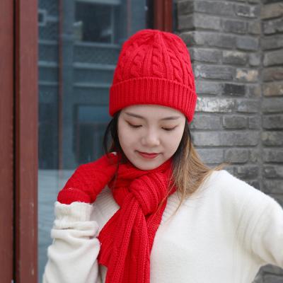 China Warn and comfortable fashion hat woolen scarf set sweet girl hat scarf set woman winter hat sets for feminine women girl for sale