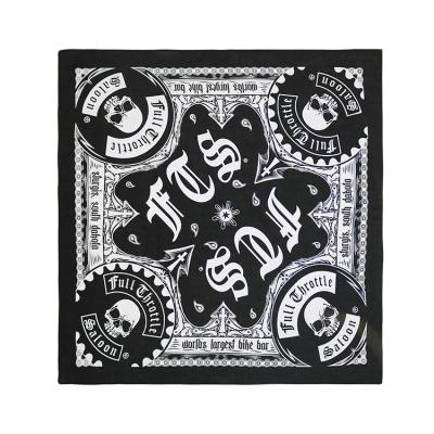 China Hot Comfortable Black Skull Design Bandana Screen Printed Cotton Fabric 22*22inch Square Bandana for sale