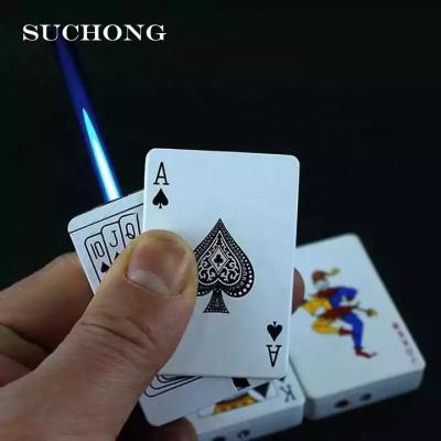 China New Hot Sale Waterproof Igniter Refillable Novelty Flame Torch Lighter Poker Game Cards Windproof Igniter for sale