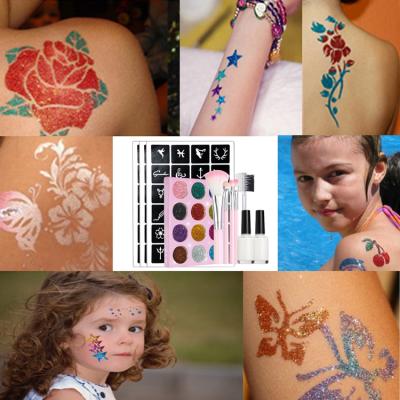 China DIY Glitter Temporary Tattoo Sets Polyester Body Art Sticker Sets For Kids for sale