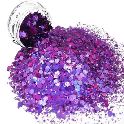 China 2021 Bling Rose Powder Nail Crystal Powder Mixed Thick Non-Toxic Polyester Wholesale Bulk Glitter Powder for sale