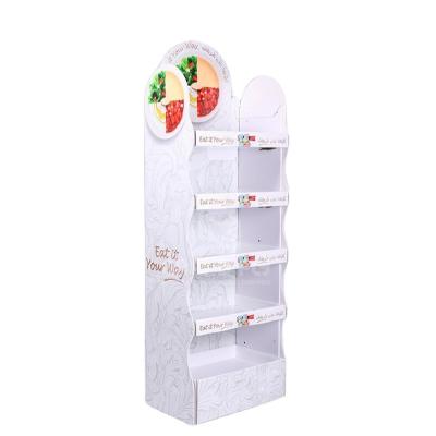 China Eco-friendly Display Stand Cosmetics Product Storage Cardboard Paper Shelf Snack Paper Display Stand for sale