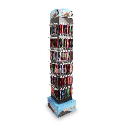 China Recycled Materials 4 Sides Floating Pop Up Floor Stand Shelf Folding Holding Portable Rotating Cardboard Display Stands for sale