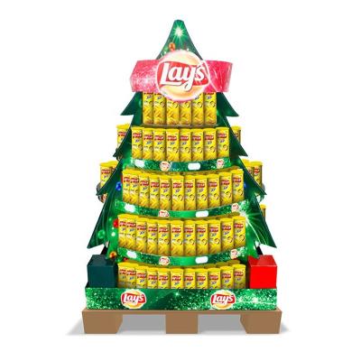 China Custom Supermarket New Design Christmas Tree Shape Cardboard Corrugated Pallet Display Rack Rack Offset Printing Supermarket 100 Pcs CN; GUA for sale