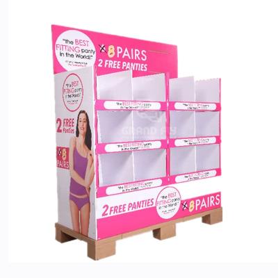 China Recycled Materials Customized Recyclable Corrugated Paper Display Cardboard Pallet Display Rack Promotion Tiered Pallet Display Trays for sale