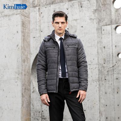 China 2021 Fishing Men's Jacket Zipper Dark Gray Detachable Slim Fit Jacket Male Hood Cotton Padded Jacket Winter Warm for sale