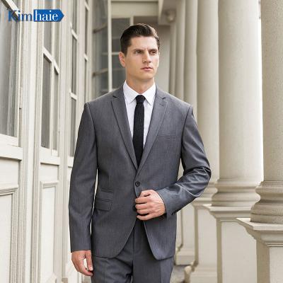 China Men's gray melenge single breasted 2 button notch lapel center curved stretch facing slim bill pocket stretch suit for sale