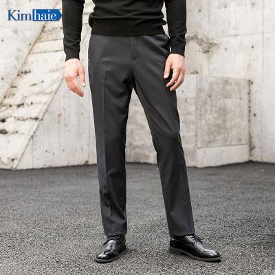 China Dark Gray Best Quality Men's Stretch Pants Button Closure Front Flat Pocket Double Piping Back Stretch Pants Mens Trousers for sale