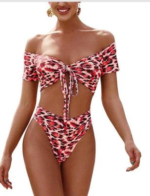 China 2021 Breathable Sexy Private Label Beach Swimwear Breathable Custom Printed Brazilian Bikini Thong Swimwear With Leopard Print for sale