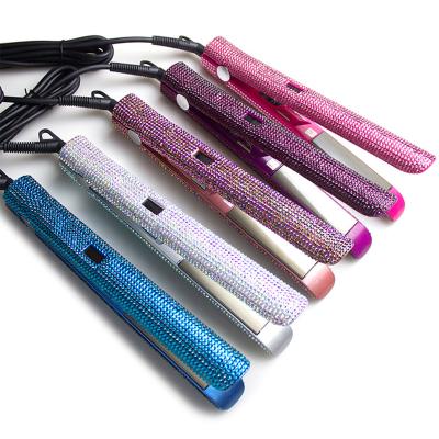 China Household 2 in 1 Electric Hot Comb Blinged Diamond Flat Iron Hair Straightener for Curling Machine for sale