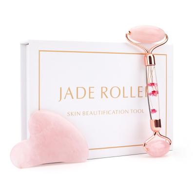 China Natural Stone Facial Roller Jade Roller Gua Sha Set Portable Hot Sales Face Massger Face Lifting Beauty Set With Box for sale