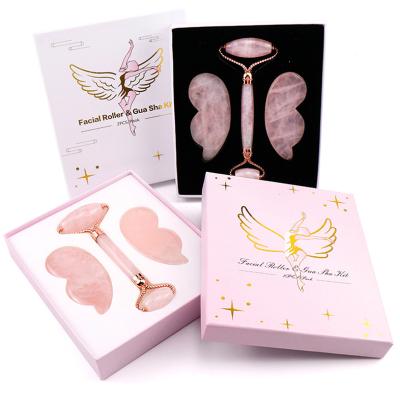 China Jade Roller Facial Box Gua Sha Set Portable Wholesale Pink Roller Massager Lifting Face Box for sale