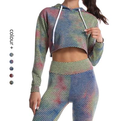 China Breathable Yoga Wear Loose Running Wear Hoodie Jogging Women's Long Sleeve Hoodie Tie Dye Printing for sale