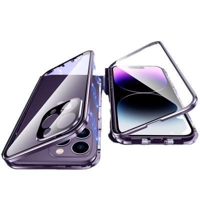 China Waterproof suitable for iPhone14promax anti-peep phone caseApple 12 Prodouble-sided magnetic 13 by 14 double-break glass metal case for sale