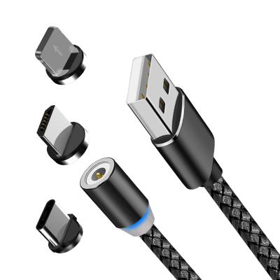 China Mobile Phone Tablet MP3 GPS 3 in 1 Micro USB Charging Braided Magnetic USB Cable Adapter Type C Head Charger for iPhone and Android Phone Tablet for sale