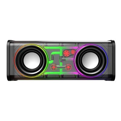 China Warm Transparent LED Flashing Light Mecha With Colorful Parallel Bars Lights Cannon Bass Diaphragm Support Small Steel Bluetooth Speaker V8 for sale