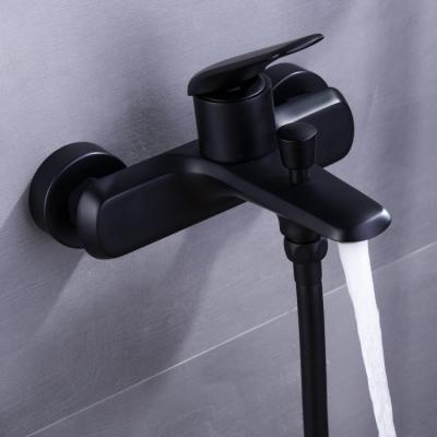 China Free Sample Black Thermostatic Bathroom Faucets Wall Mounted Bathtub Tub Mixer Taps Hot And Cold For Shower Set for sale