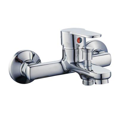 China Modern Metered Faucets Brass Body Chromed Bathroom Cold Hot Water Shower Faucet Wall Mounted Mixer Tap for sale