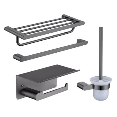 China Black Modern Bathroom Accessories Stainless Steel Towel Rack Bathroom Towel Shelf Holder Towel Rack Set for sale