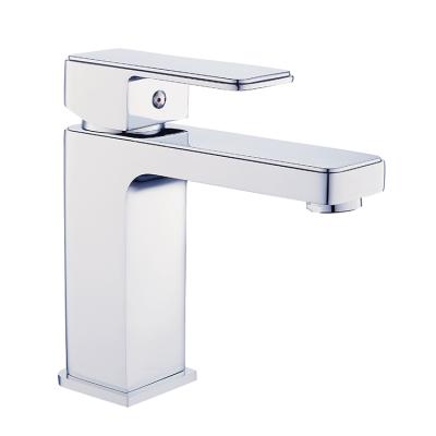 China Metered Faucets Polished Single Hole Cold Water Vanity Square Basin Mixer Tap Bathroom Sink Faucet for sale