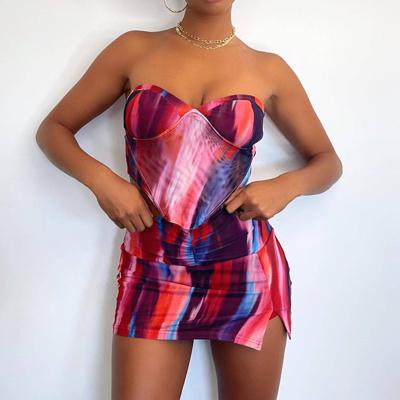 China Anti-pilling Mini Skirt Colorful Printed Pleated Summer Tight Sexy Women New Arrival Anti-pilling Hollow Out Sleeveless Slit Slim Casual Dress for sale