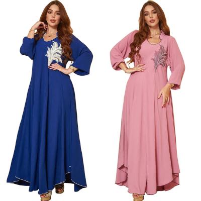 China Best Size Breathable Selling Quality Women Abaya Dubai Turkey Islamic Muslim Breathable Sequin O Neck Muslim Dresses Casual Elegant Casual for sale