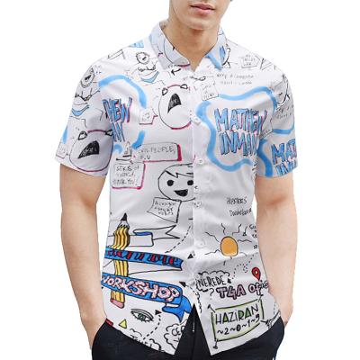 China Low Moq Breathable Breathable Luxury Shirts Button Up Custom White Spandex 5% Sublimation Polyester Fashion Mens Long Face Smile Graphic Shirt Mens for sale