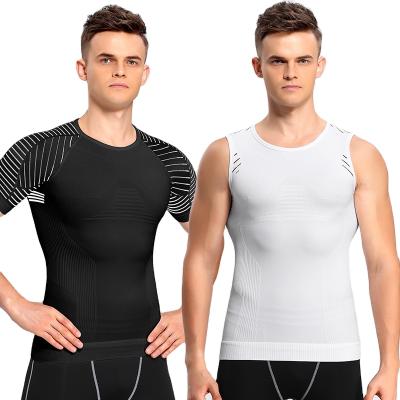 China Antibacterial Manufacturer Wholesales Seamless Breathable Vest Mens Short Sleeve Workout Clothes Fitness Clothes Men for sale