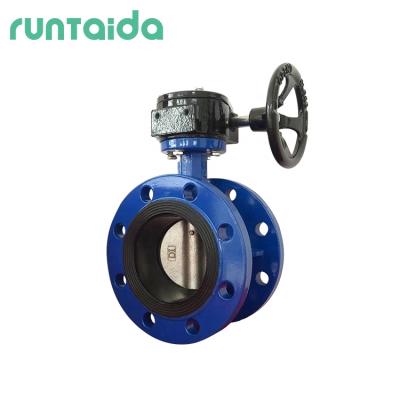 China Runtaida DI hand operate EPDM seat PN10 PN16 Turbine Iron Industry Ductile Worm Gear Actuator 4inch Double Flanged Butterfly Valve Manual for sale