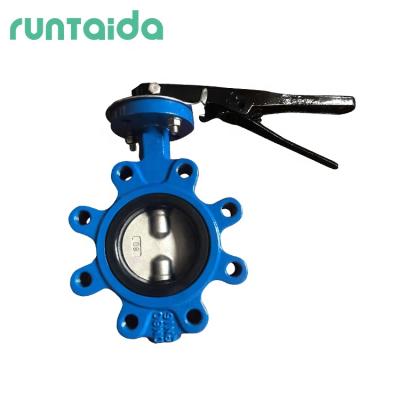 China LTD71X DN80 general double axis half resilient soft seal cast di iron manual wafer hook butterfly valve handle with hand lever for sale