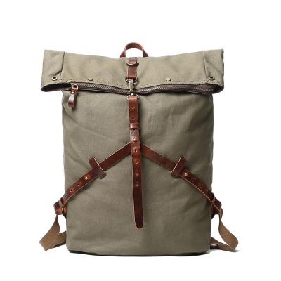 China High Quality Anti-theft Men Leather Canvas Bagpack Hiking Unique Camping Backpack College Bag for sale