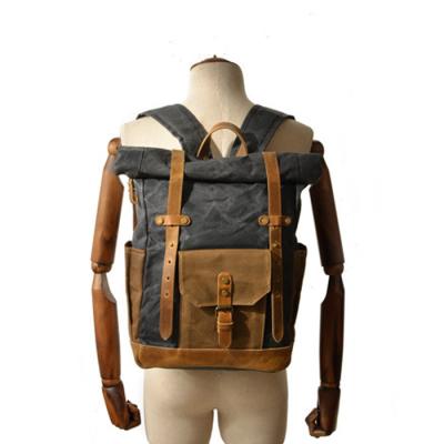 China Custom Waterproof Anti Theft Heavy Duty Vintage Men Leather Rucksack Canvas Backpack for sale