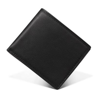 China high quality custom made leather black leather wallet men's logo RFID fashion bifold wallet clip for sale