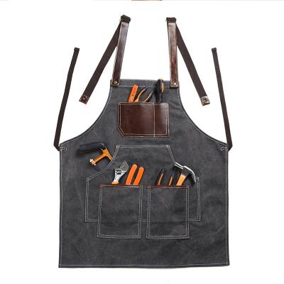 China Wholesale Men's Multiple Apron Canvas Pocket Plain Apron Kitchen Apron FASHION Leather Strap Custom Logo for sale