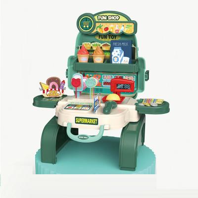 China Eco-friendly 3 in1 29pcs Non-toxic Multi Function House Play Set Supermarket Shopping Toys With School Bag Design for sale