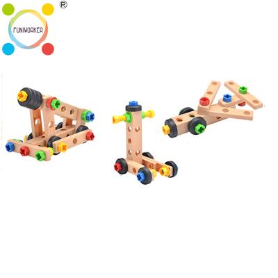 China Eco-friendly Material Imaginative Plastic Wooden Toys Construction Assembly Building Blocks Diy Building Blocks Tools For Kids for sale