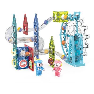 China Eco-Freindly Ferris Wheel 73pcs Electric Slide Ball Track Kids Magnetic Music Building Blocks For 3+ for sale