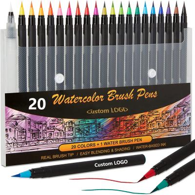 China Desktop Brush Pens 20 Piece Vibrant Watercolor Pen Set w/Premium Brush Tip Paint Markers for Blending, Painting, Coloring, Arts for sale