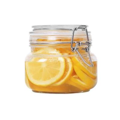 China Airtight Glass Canister Food Storage Jar Viable Square Round Storage Container With Seal Wire Clip Tie For Kitchen Canning Food for sale