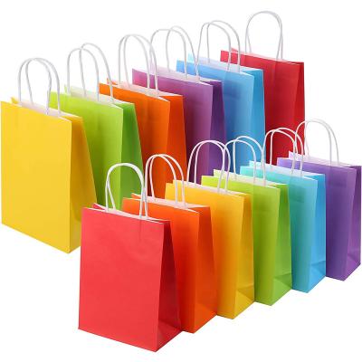 China Recyclable Kraft Paper Gift Favor Bags With Handle Assorted Colors (Rainbow) for sale