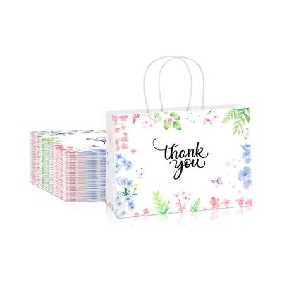 China Recyclable Gift Bags Paper Bags With Handles Floral Design Thank You Bags For Business, Boutique, Gifts, Wedding Favor for sale