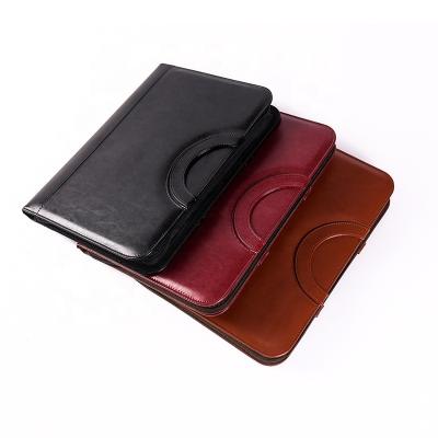 China High quality leather office portable a4 multifunction business portable a4 PU logo custom zipper manager clip for sale