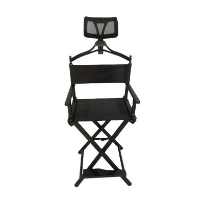 China Wholesale Adjustable Professional Black Barber Chair Aluminum Alloy Barber Chair Hair Salon Foldable Makeup Chair Fishing Chair With Headrest for sale