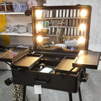 China Full Mirror Panel Light Touch Screen Audio Trolley LED Audio Light Trolley Adjustable Shine Makeup Light Case for sale