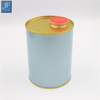 China Empty round 1L paint tin can for car paint 1litre engine oil chemical metal canister with plastic cap for sale