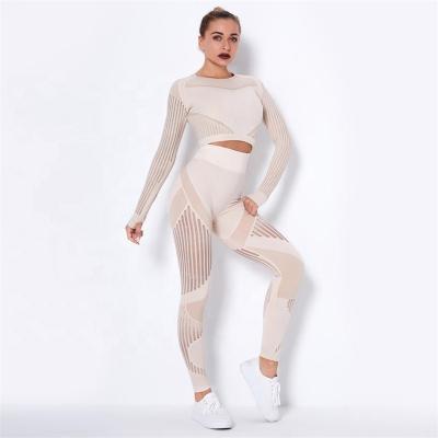 China Long Sleeve 2021 Breathable Warm Fashion Gym Custom Sportwear KH-YG030 Yoga Wear With Mesh for sale