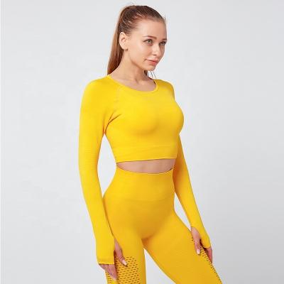 China KH-YG006 Breathable Gym Clothing Design Butt Crac! crack! yellow women full length yoga top wear with long girdle for sale